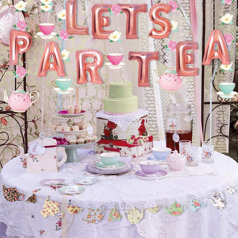 Mity rain Tea Party Decorations - Floral Teapots Teacups Balloons Banner Hanging Decorations for Baby Shower Bridal Shower Girls Birthday Party Supplies - Image 4